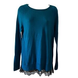 Mossimo Teal Blue Tunic Sweater with Lace Trim Woman Size Medium Lightweight